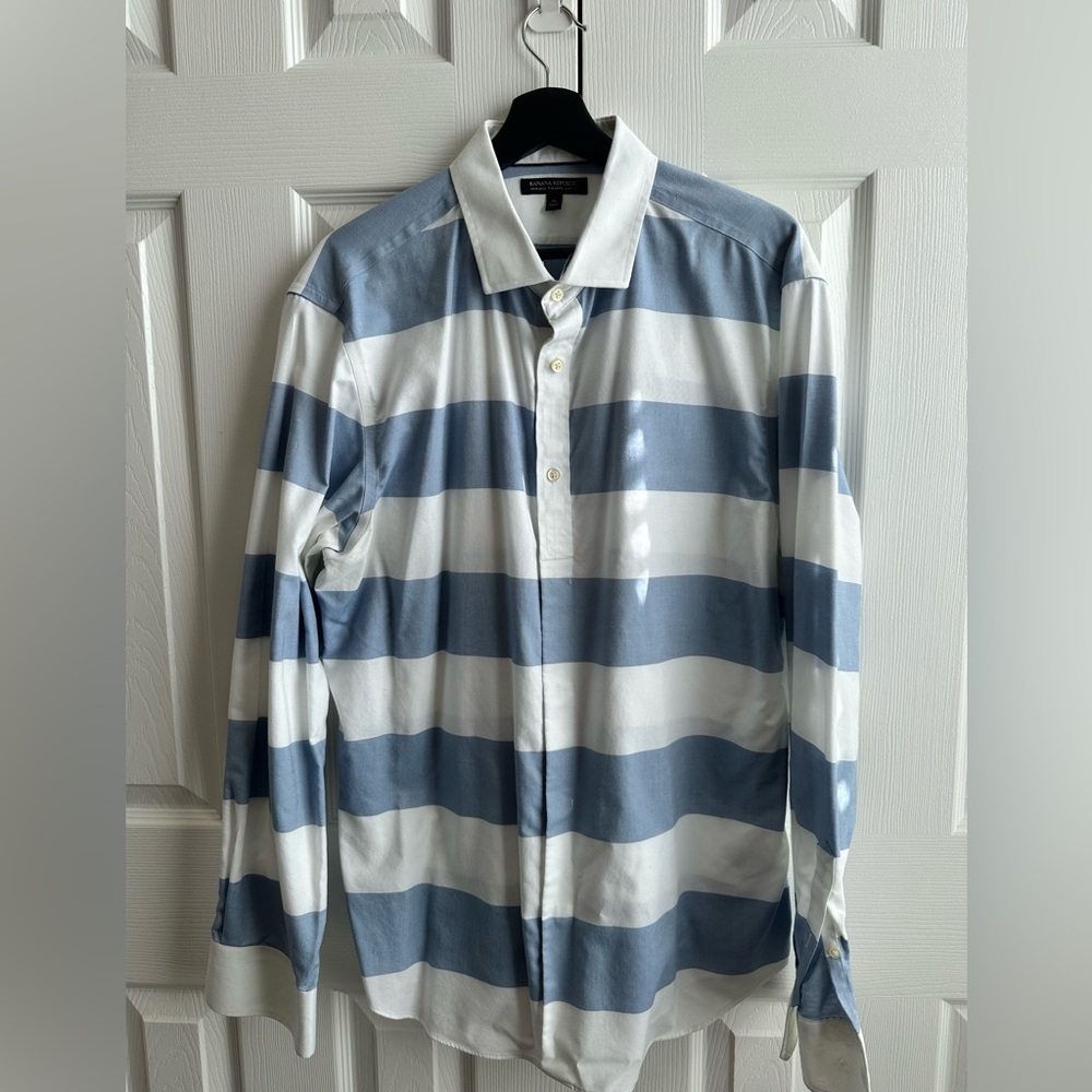 Banana Republic Blue and White Striped Casual Shirt